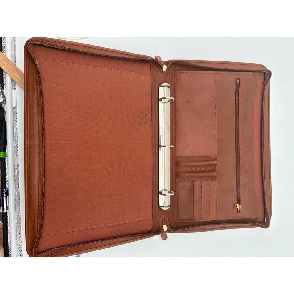 Coach Vintage Brown Leather Zip 3 Ring Portfolio Binder planner Organizer Krause